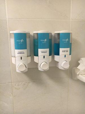 Communal products in shower during Covid.