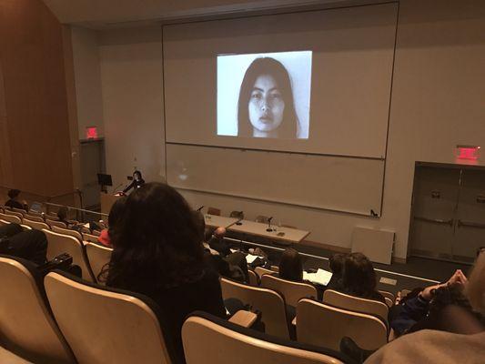 Soyoung Yoon lecturing about Theresa Hak Kyung Ca in Loria 250, April 21, 2017