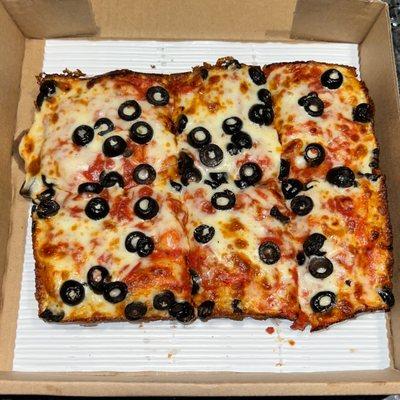 Square Pizza with Black Olives