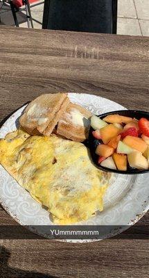 Veggie Omelette with sausage  and fruit