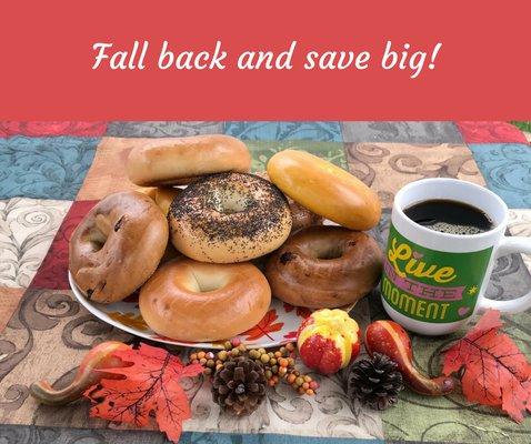 Fall back into savings this season!  Sleep in on weekends and let J&A Bagels deliver to you!