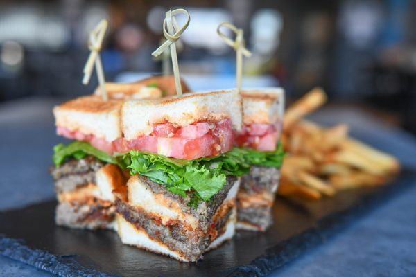 Scrapple Club // Crispy Hughes' scrapple, Texas Toast, bacon, lettuce, tomato, chili mayo