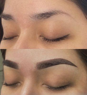 Before and after ombré brows