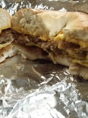 Sausage egg n cheese bagel with butter and jelly