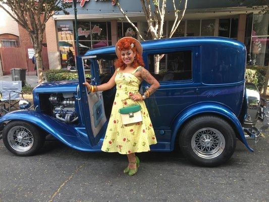 Vintage Alley Car Show , beautiful lady modeling