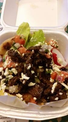 Got a Sope to go.  Delicious!  Lots of beef and yummy toppings.