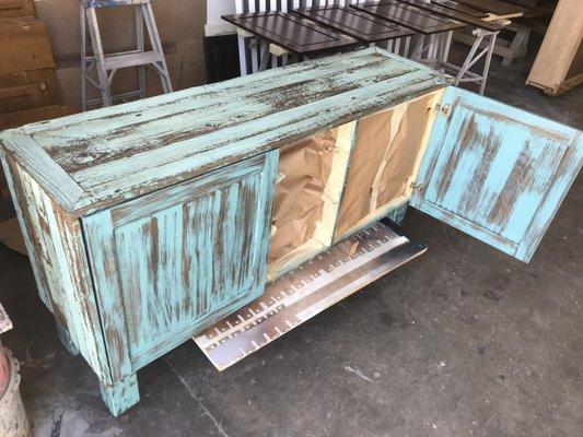 Custom Distressed Cabinet to match top