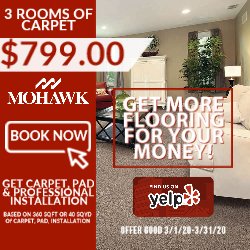 Get 3 Rooms Of Carpet for $799.00 Includes Carpet, Pad & Installation