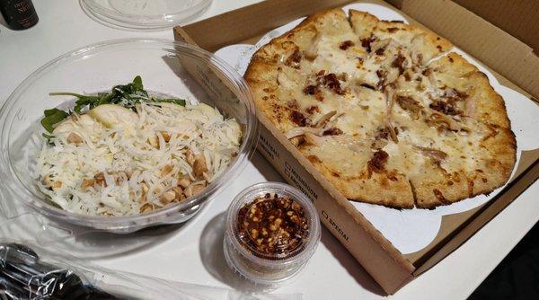 Apple Machego Salad and Chicken Bacon Alfredo Personal Size 8" Pizza