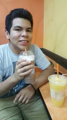 My cutie enjoying his frozen hot chocolate and beside him my tropical mango smoothie.