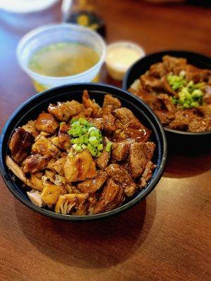 Large Steak and Chicken bowl + Small Steak Bowl with Miso Soup and White Sauce