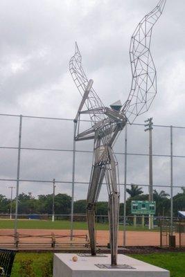 A baseball sculpture