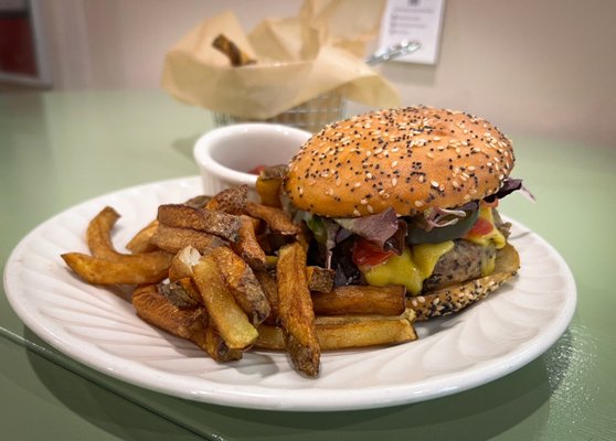 House-made black bean burger and hand-cut fries.