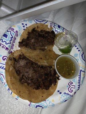 Shredded beef tacos with no toppings or flavor