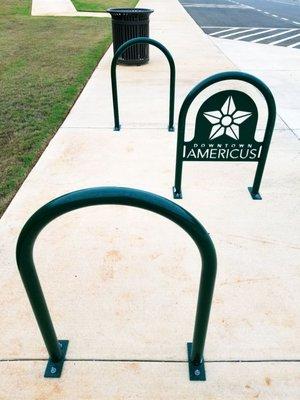 Bike racks at the SAM SHORTLINE EXCURSION TRAIN Station in Americus, Georgia.