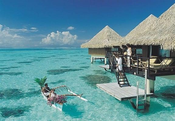 Bora Bora, Tahiti - View over the water during our breakfast meal.