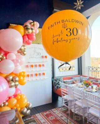 30th birthday custom jumbo balloon and champagne wall