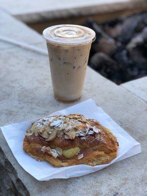 Almond croissant and cafe latte