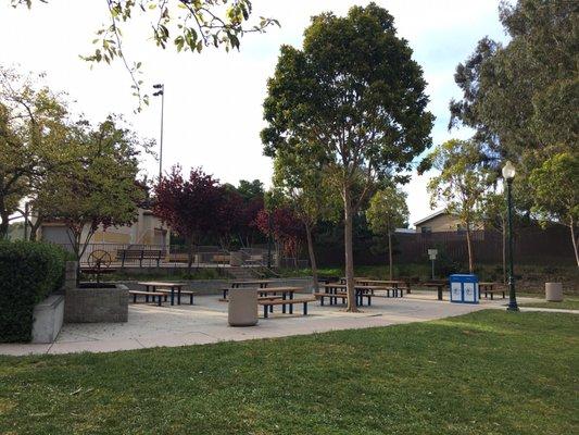 The picnic area, complete with BBQ pits and trash bins!