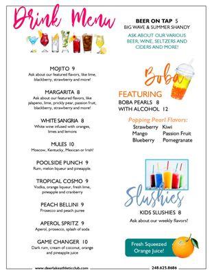 Poolside Grill Drink Menu