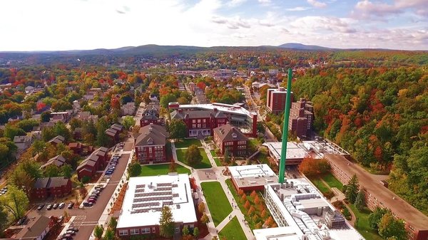 Bird's eye view of entire campus + Fitchburg