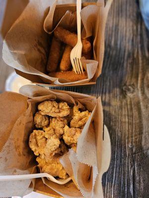 Popcorn chicken and cheese stick