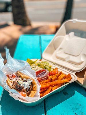 Gyro with fries and salad