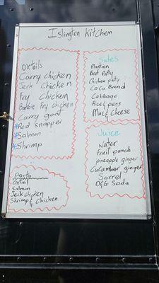 Menu at food truck on 8.22.24