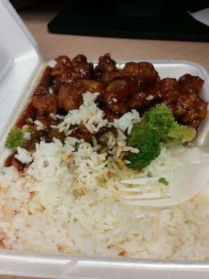 General Tso's Chicken...I get mine extra spicy and they have no problems complying to that...They can make this bad boy spicy!