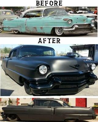 1956 Cadillac (seen above). Before & after.