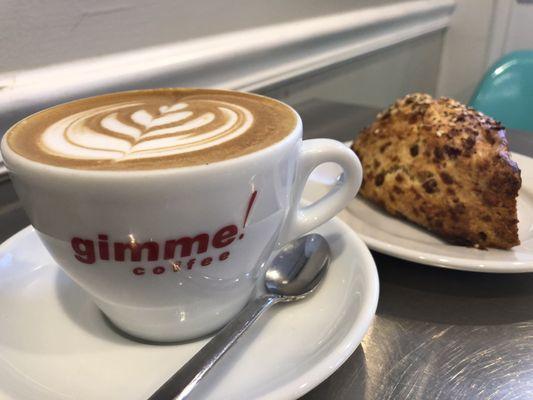 Cappuccino and ham & swiss scone.