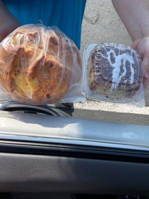 Tomato Basil Gouda bread and cinnamon pecan roll.