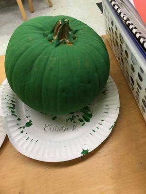 Loving my sons green pumpkin- Fall Festivities