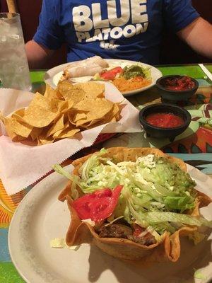 Our dinner meal of a chimichanga, and a taco salad fajita.