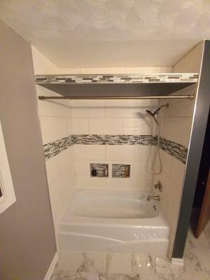 Bath/Shower replacement, custom shelves