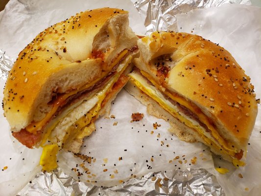 An Ok taylor ham, egg, & cheese on an everything bagel [which only has like two topping things]  :(