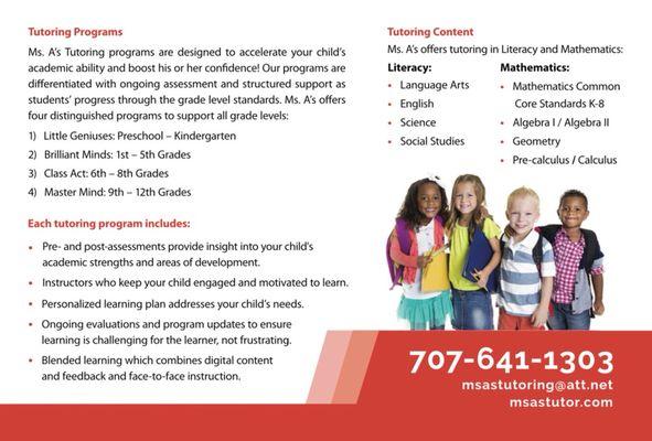 Ms. A's Tutoring Service, Inc. Postcard (back)