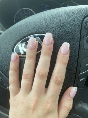 SNS manicure with glitter tips