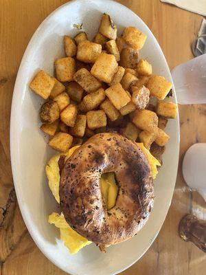 Breakfast slider on and everything bagel.