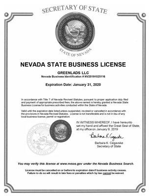 Nevada Estate Business License