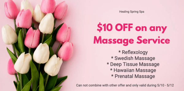 Celebrate International Mother's Day with Healing Spring Spa! Treat the incredible mothers in your life with our special offer. Call Now!