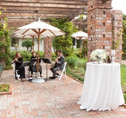 The Aurora Ensemble flute trio (flute, viola, cello)  at the Belmond El Encanto, Santa Barbara. Photo credit, Melissa Musgrove Photography