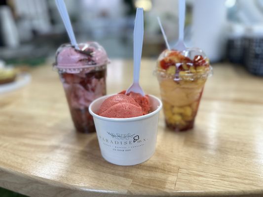 Chico-Fresa, Pima Colada/ Strawberry Ice Cream,  (Left to Right)