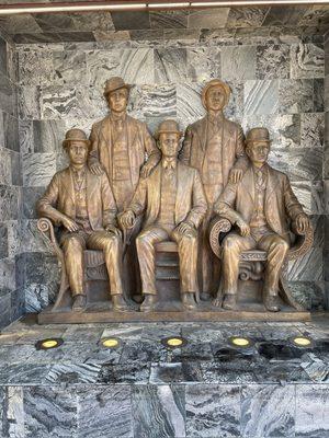 Bronze relief of "The Fort Worth Five." Front: Sundance Kid, Tall Texan, Butch Cassidy