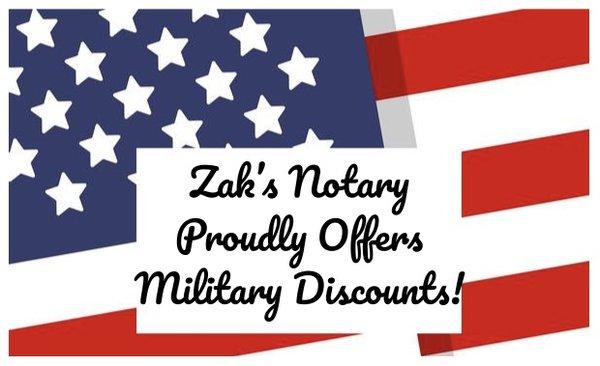 Zak's Notary Offers 20% off Any Notary Service for Active Duty and Veterans.