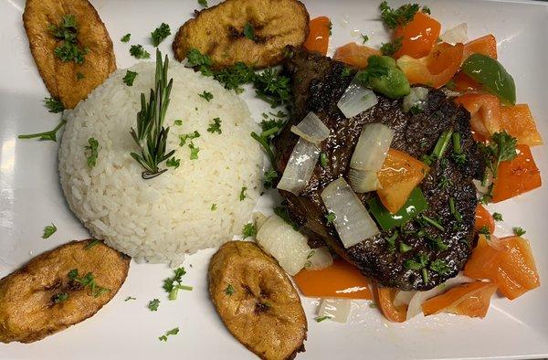 Picaña con arroz blanco y amarillos