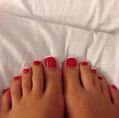 Candy cane colored pedicure I got done for the holidays!