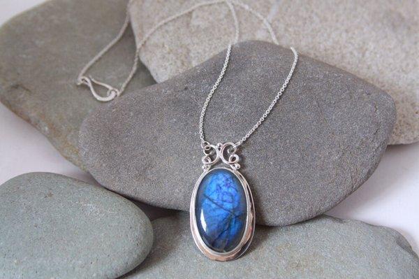 Labradorite necklace in Victorian inspired setting.