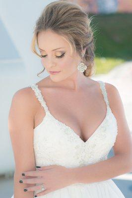 A beautiful bride with full makeup and hair completed