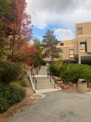 Entrance to Round Mountain building off parking lot F